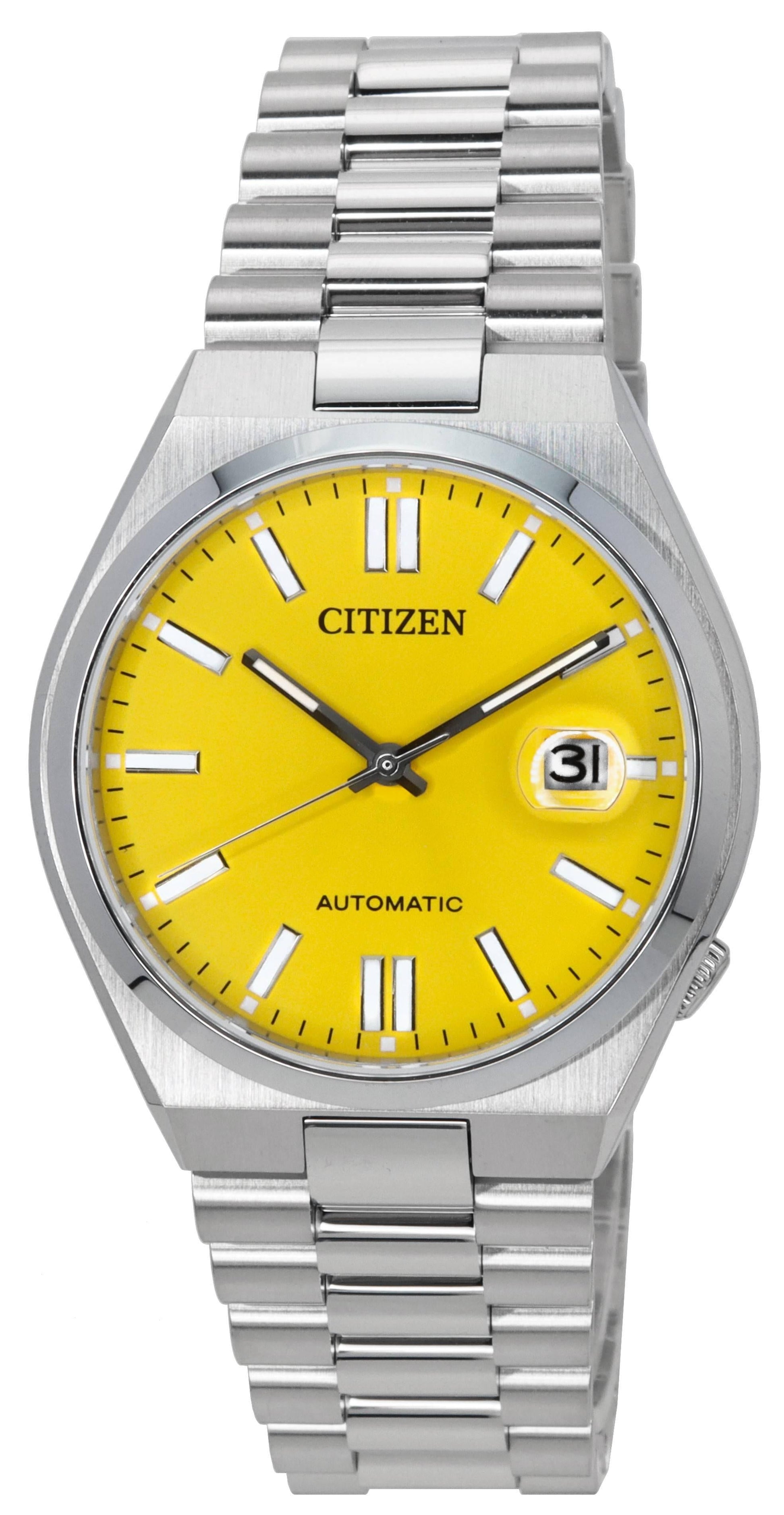 Citizen Tsuyosa Automatic Yellow Dial Silver Steel Strap Watch for Men - NJ0150-81Z