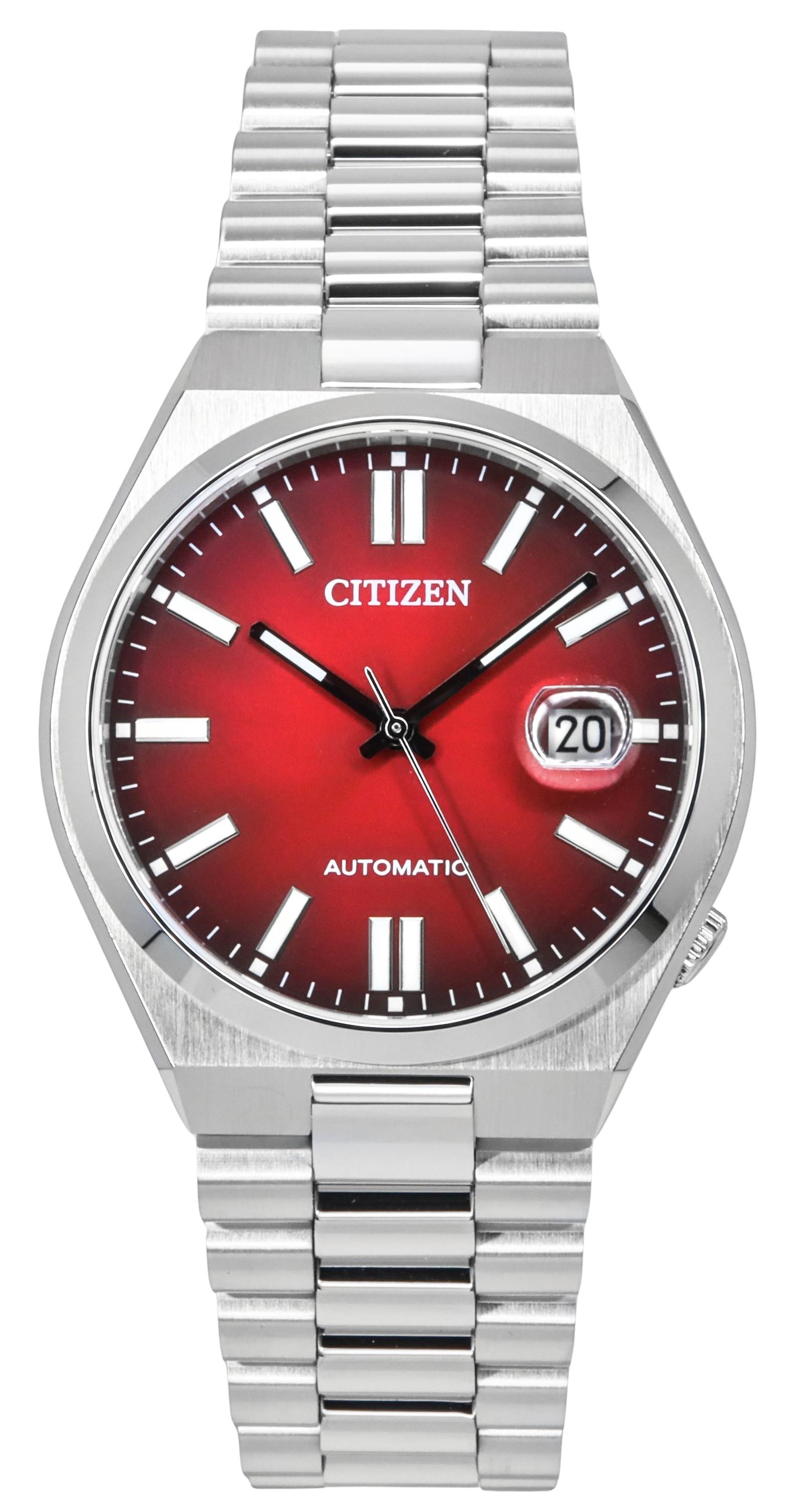 Citizen Tsuyosa Automatic Red Dial Silver Steel Strap Watch For Men - NJ0150-56W