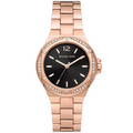 Michael Kors Lennox Three-Hand Black Dial Rose Gold Steel Strap Watch For Women - MK7233