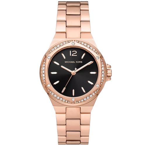 Michael Kors Lennox Three-Hand Black Dial Rose Gold Steel Strap Watch For Women - MK7233