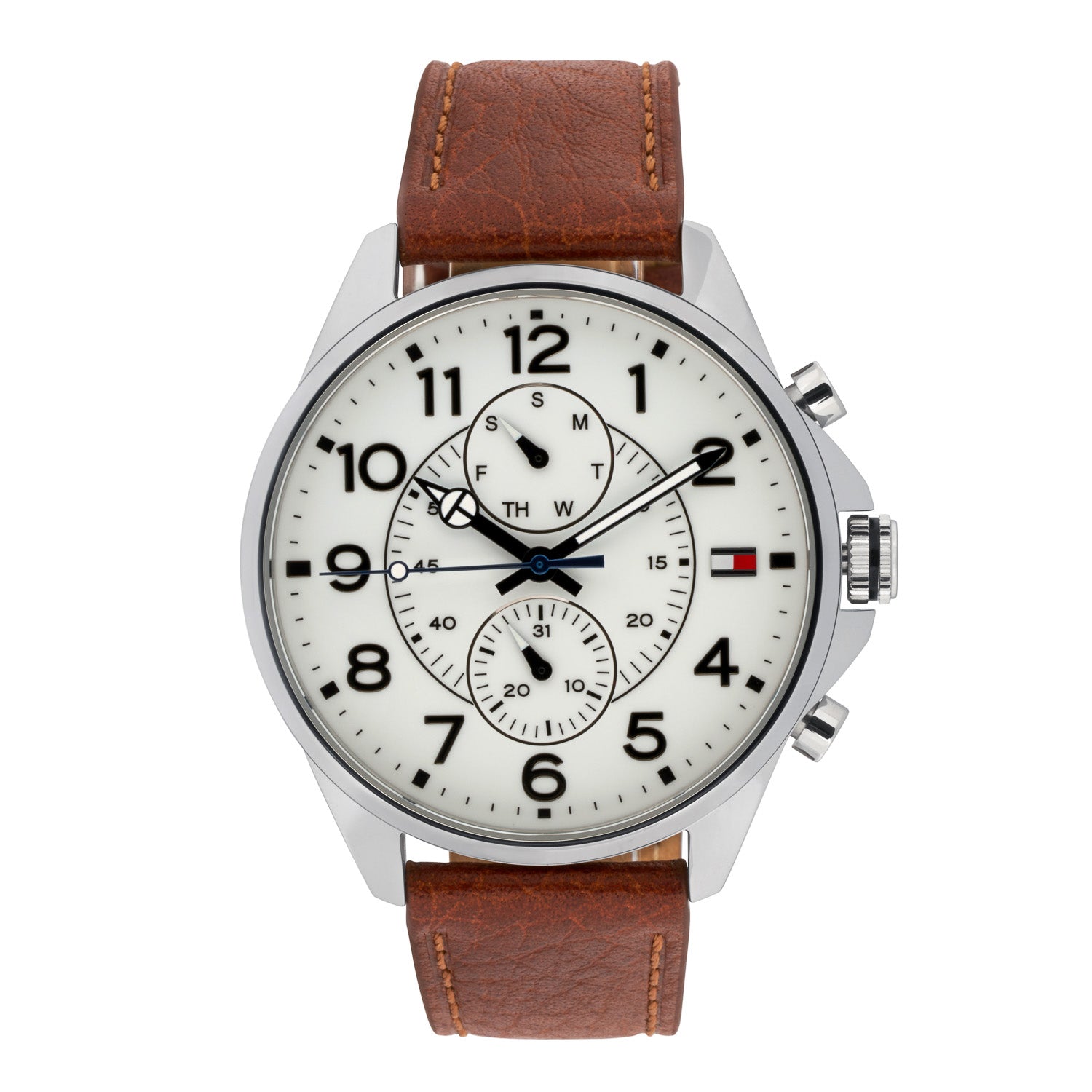 Tommy Hilfiger Dean Quartz Multifunction White Dial Brown Leather Strap Watch for Men - 1791274