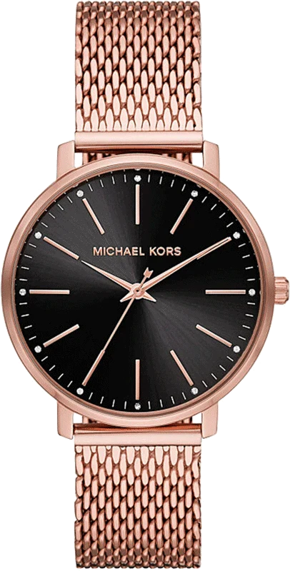 Michael Kors Pyper Analog Black Dial Rose Gold Mesh Strap Watch For Women - MK4566