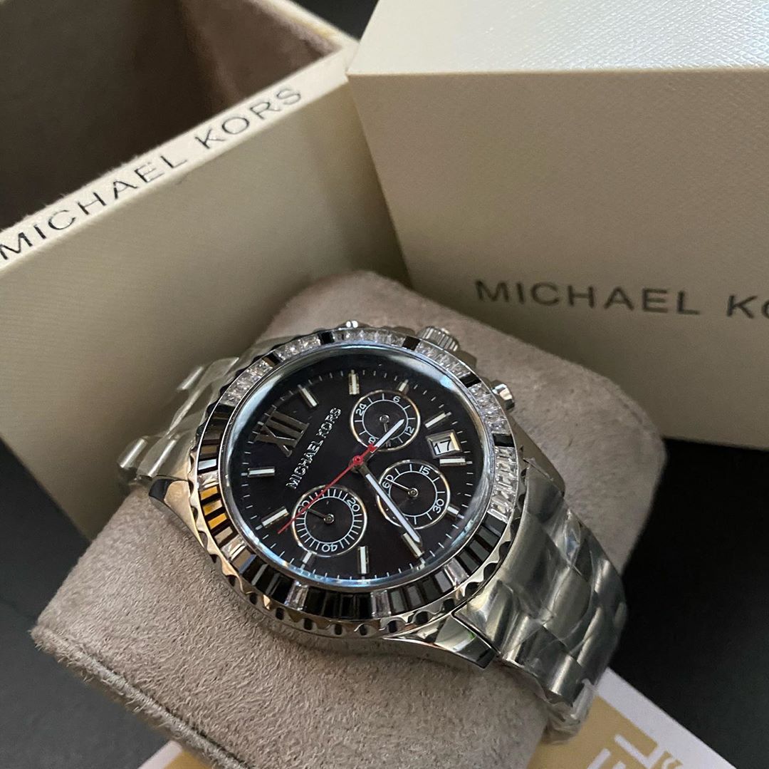 Michael Kors Everest Chronograph Black Dial Silver Steel Strap Watch For Women - MK5753