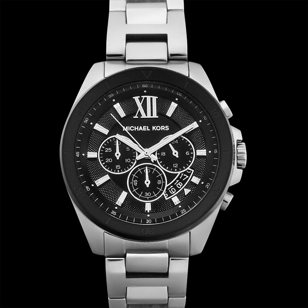 Michael Kors Brecken Chronograph Black Dial Silver Steel Strap Watch For Men - MK8847