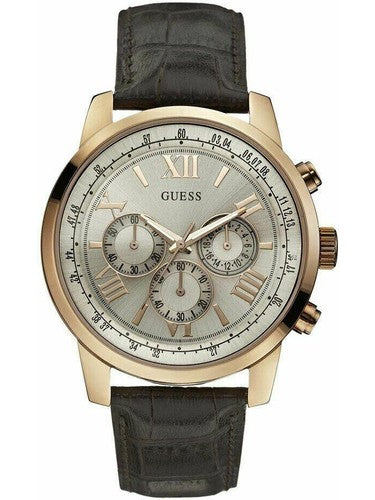 Guess Horizon Quartz Champagne Dial Brown Leather Strap Watch For Women - W0380G4