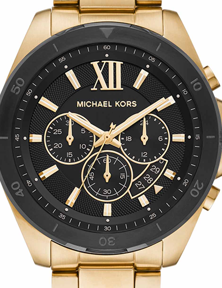 Michael Kors Brecken Chronograph Black Dial Gold Steel Strap Watch For Men - MK8848