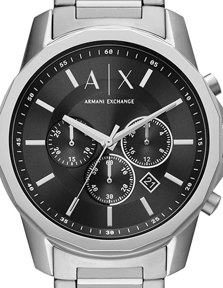 Armani Exchange Banks Chronograph Black Dial Silver Steel Strap Watch For Men - AX1720