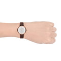 Emporio Armani Gianni T-Bar Silver Dial Brown Leather Strap Watch For Women - AR11269