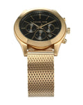 Michael Kors Slim Runway Chronograph Black Dial Gold Mesh Strap Watch For Men - MK9057