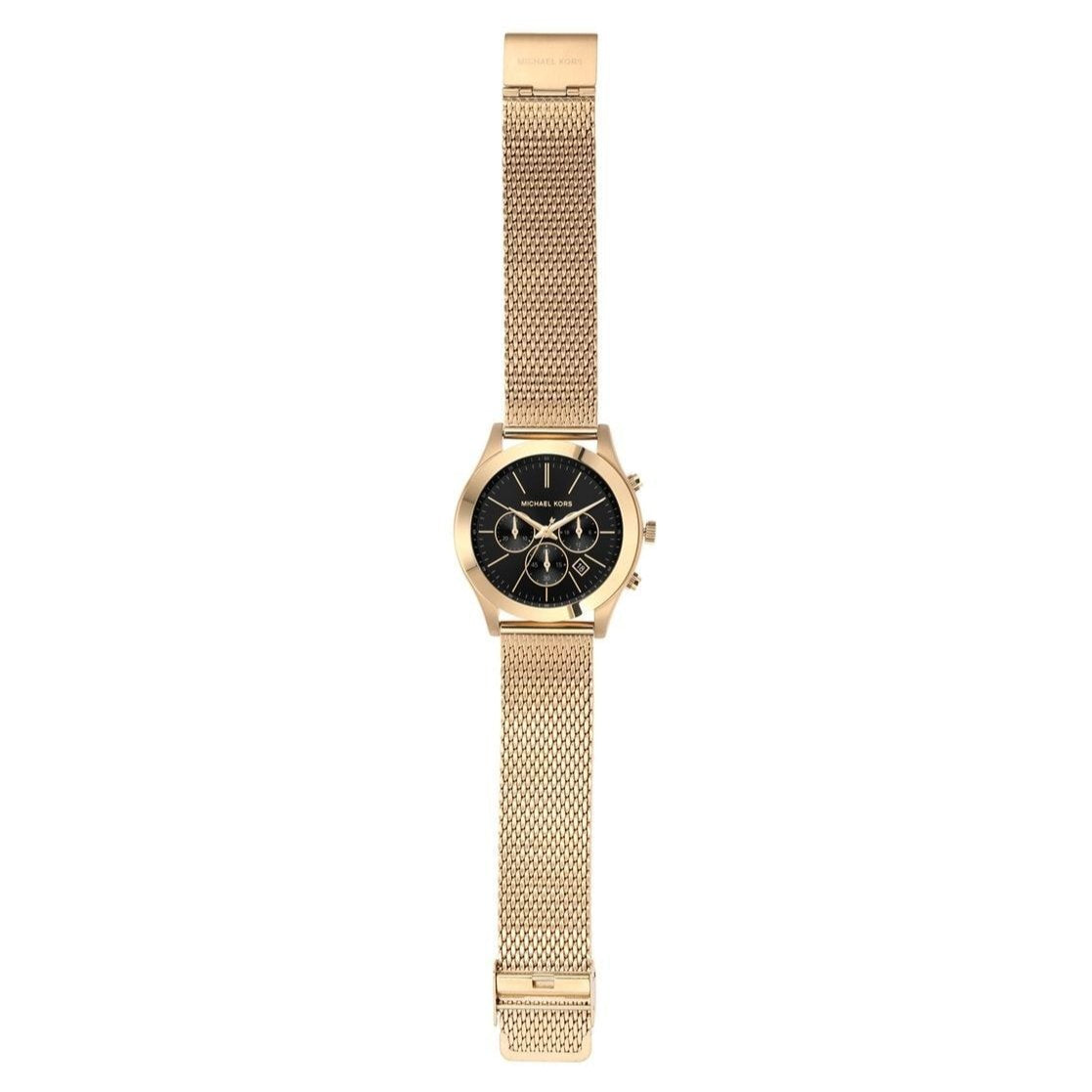 Michael Kors Slim Runway Chronograph Black Dial Gold Mesh Strap Watch For Men - MK9057