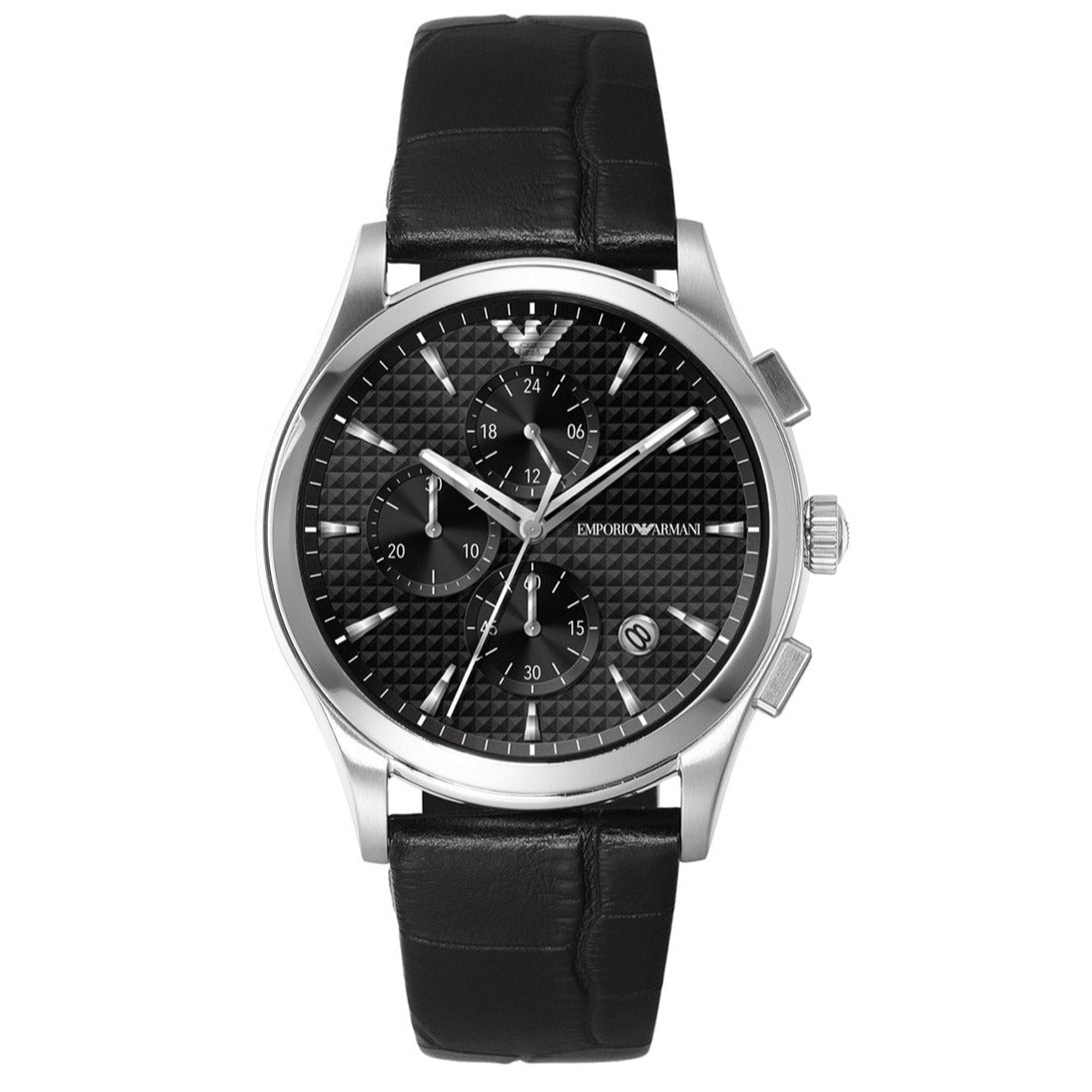 Emporio Armani Paolo Chronograph Black Dial Black Leather Strap Watch For Men - AR11530