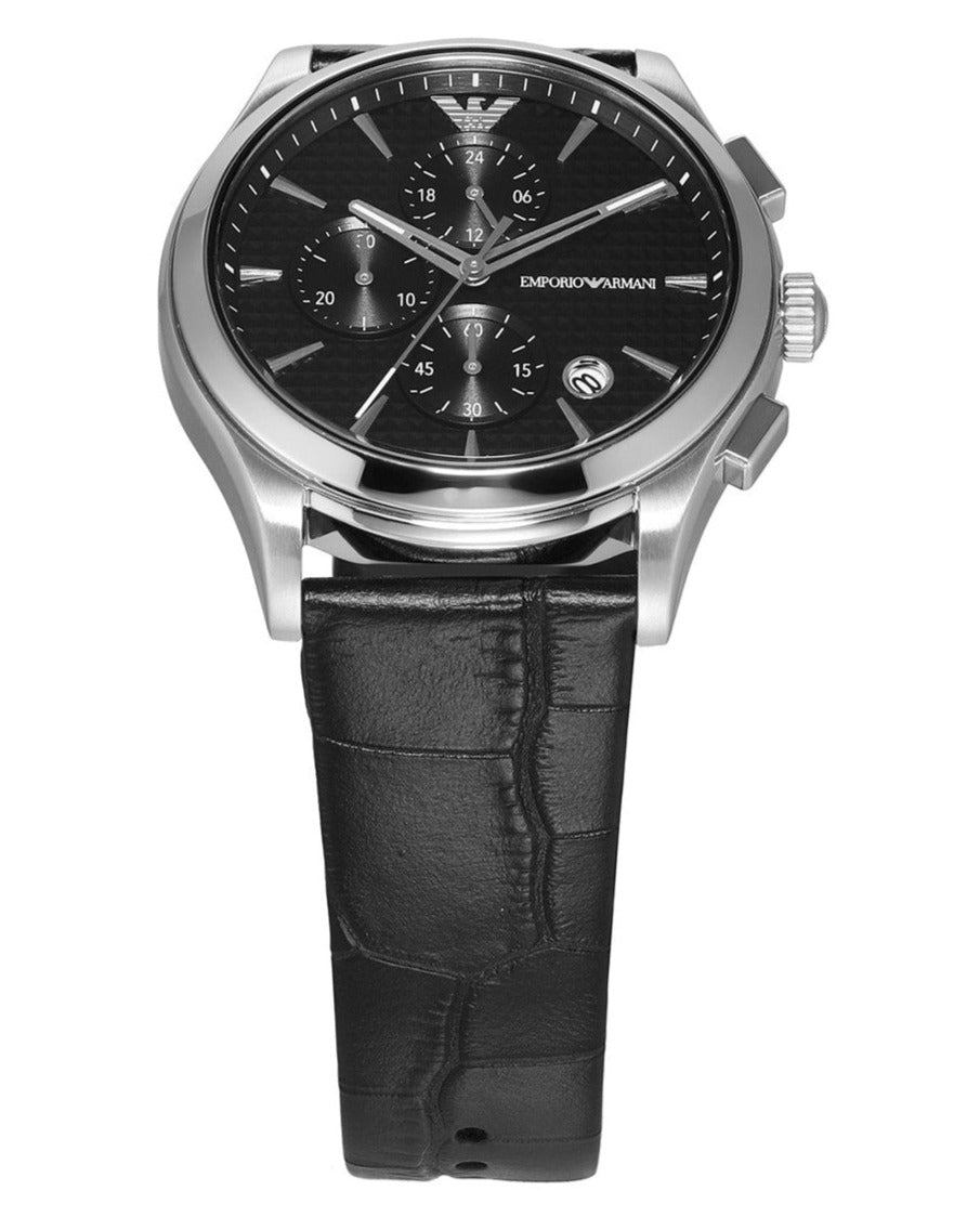 Emporio Armani Paolo Chronograph Black Dial Black Leather Strap Watch For Men - AR11530