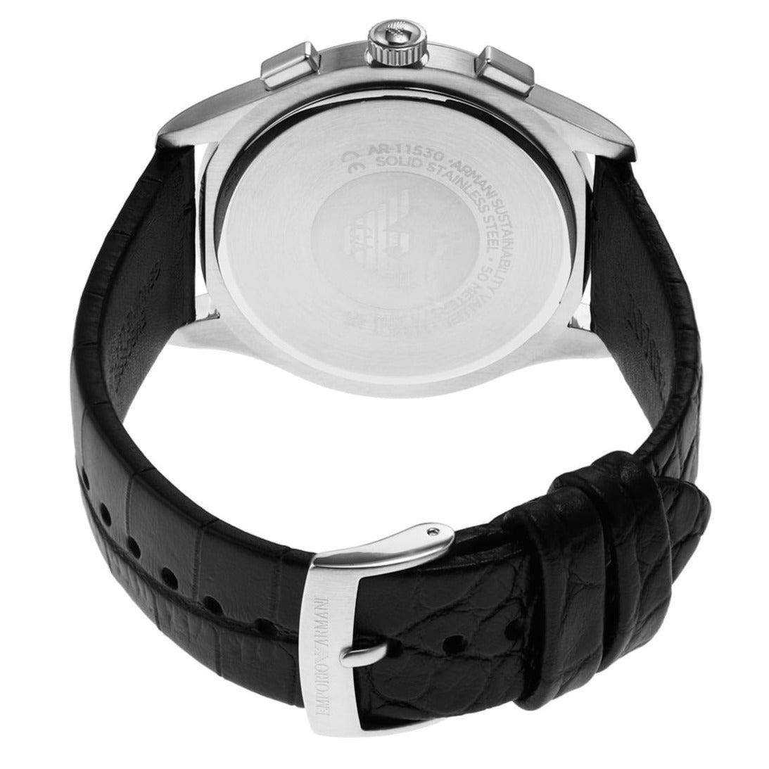 Emporio Armani Paolo Chronograph Black Dial Black Leather Strap Watch For Men - AR11530