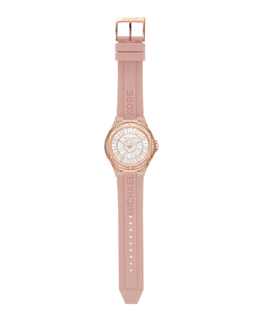 Michael Kors Lennox Three-Hand Analog White Dial Pink Silicone Strap Watch For Women - MK7334