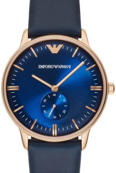 Emporio Armani Classic Quartz Blue Dial Blue Leather Strap Watch For Men  - AR2071