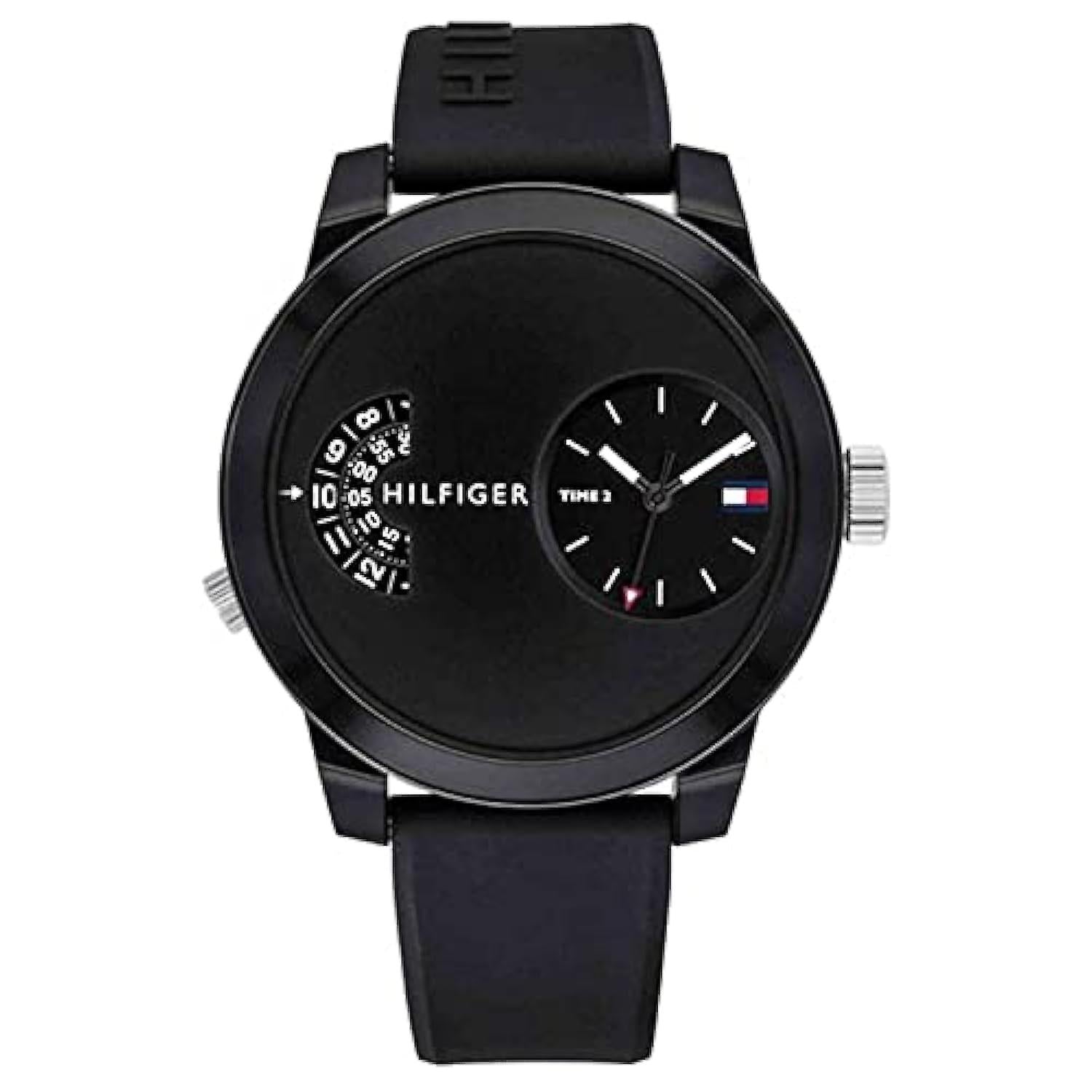 Tommy Hilfiger Denim Black Dial Black Rubber Strap Watch for Men - 1791555