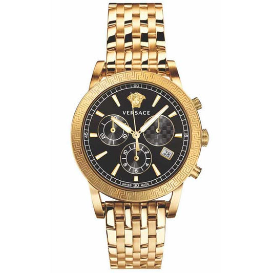 Versace Sport Tech Chronograph Black Dial Gold Steel Strap Watch for Men - VELT00419