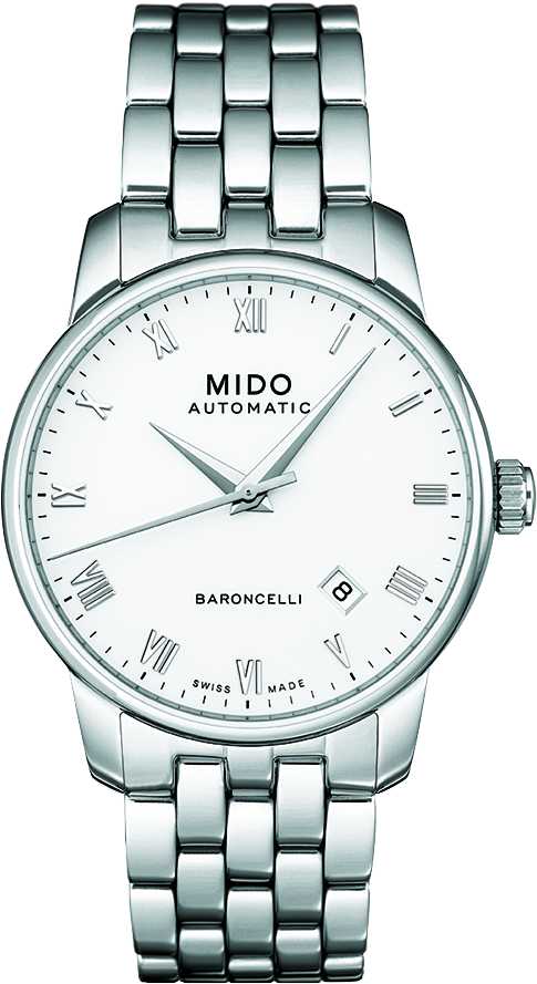 Mido Baroncelli II Automatic White Dial Silver Steel Strap Watch For Men - M8600.4.26.1