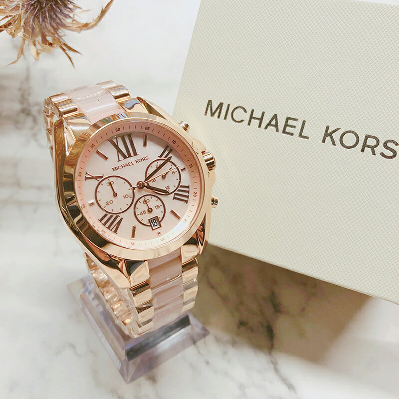 Michael Kors Bradshaw Chronograph Pink Dial Two Tone Steel Strap Watch For Women - MK6830