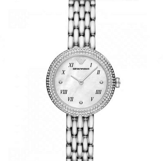 Emporio Armani Rosa Quartz White Dial Silver Steel Strap Watch For Women - AR11354