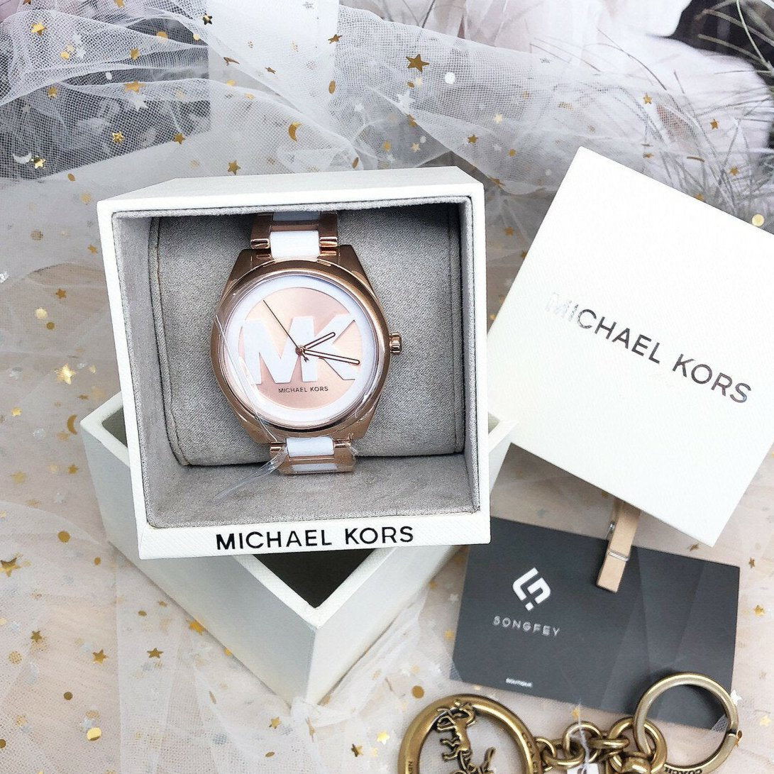 Michael Kors Janelle Three Hand Rose Gold Dial Two Tone Steel Strap Watch For Women - MK7134