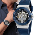 Maserati Potenza Automatic Skeleton Dial Blue Rubber Strap Watch For Men - R8821108035