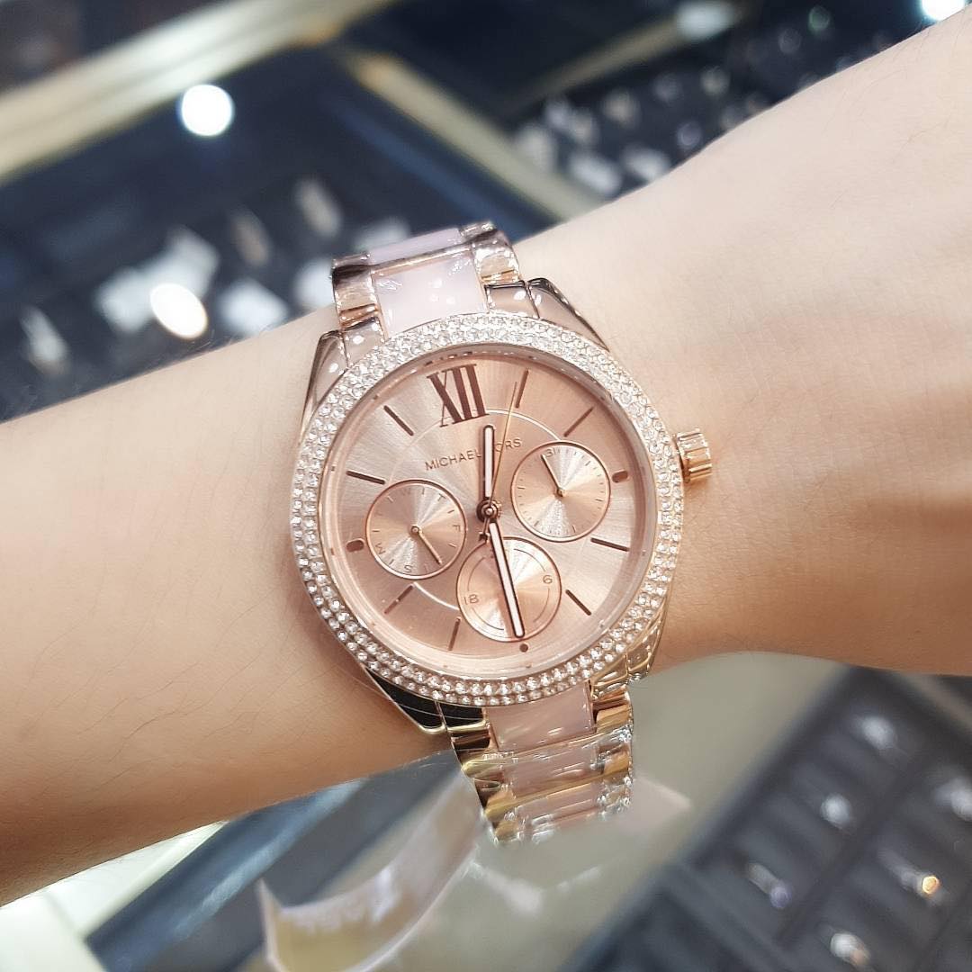 Michael Kors Janelle Multifunction Rose Gold Two Tone Steel Strap Watch For Women - MK7132