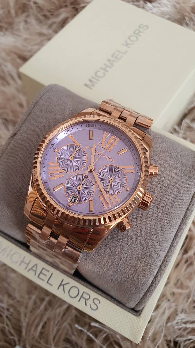 Michael Kors Lexington Purple Dial Rose Gold Steel Strap Watch For Women - MK6207