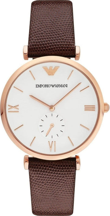 Emporio Armani Analog White Dial Brown Leather Strap Watch For Men - AR9042