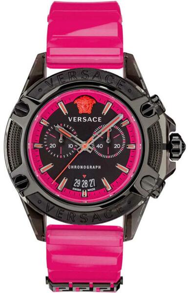 Versace Icon Active Chronograph Quartz Black Dial Pink Rubber Strap Watch For Men - VEZ700221