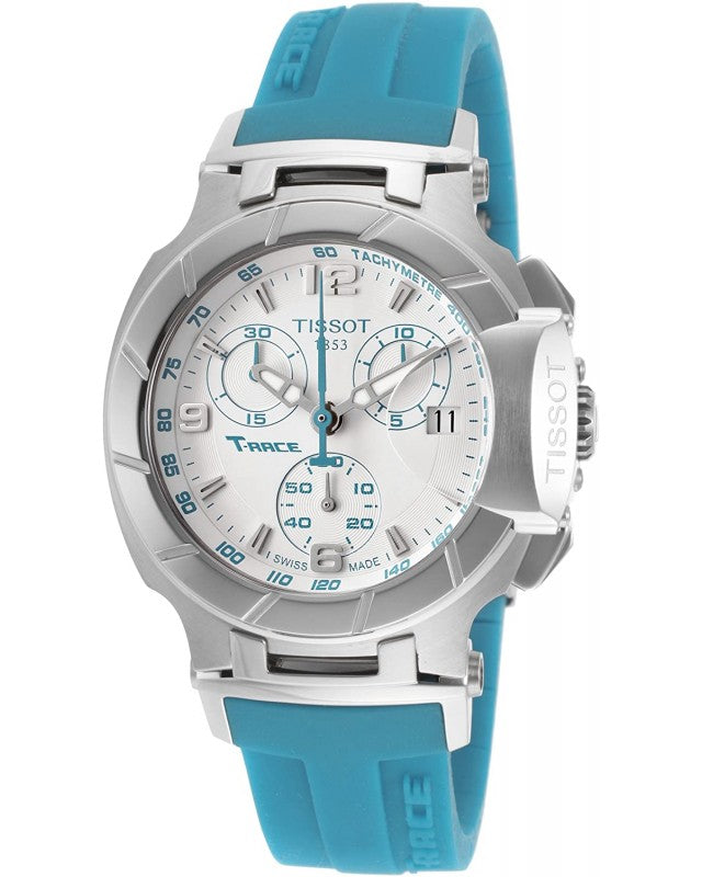 Tissot T Race Chronograph White Dial Blue Rubber Strap Watch for Women - T048.217.17.017.02