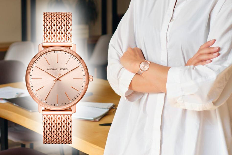 Michael Kors Pyper Quartz Rose Gold Dial Rose Gold Mesh Strap Watch For Women - MK4340