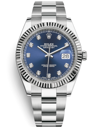 Rolex Datejust 41 Oyster Blue Dial Two Tone Oystersteel & White Gold Strap Watch for Men - M126334-0015