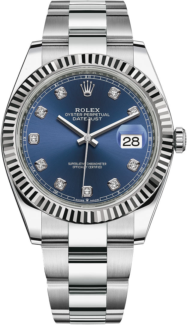 Rolex Datejust 41 Oyster Blue Dial Two Tone Oystersteel & White Gold Strap Watch for Men - M126334-0015