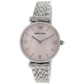 Emporio Armani Classic Gianni T Bar Crystals Pink Dial Silver Steel Strap Watch For Women - AR1781