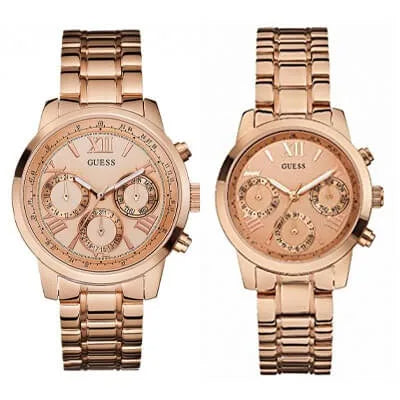 Guess Mini Sunrise Chronograph Quartz Rose Gold Dial Rose Gold Steel Strap Watch For Women - W0448L3