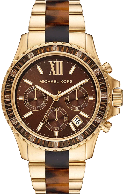 Michael Kors Everest Chronograph Brown Dial Two Tone Steel Strap Watch For Women - MK6973