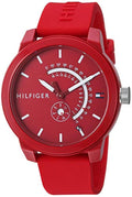 Tommy Hilfiger Denim Quartz Red Dial Red Rubber Strap Watch for Men - 1791480