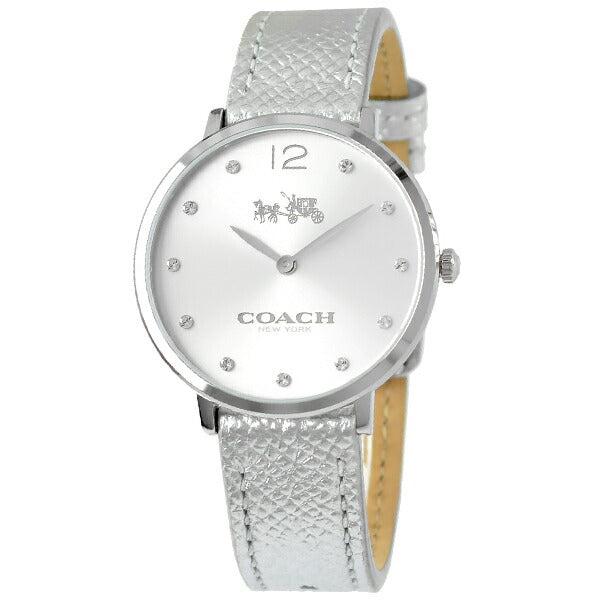 Coach Slim Easton Silver Dial Silver Leather Strap Watch for Women - 14502685