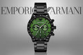 Emporio Armani Mario Chronograph Green Dial Black Steel Strap Watch For Men - AR11472