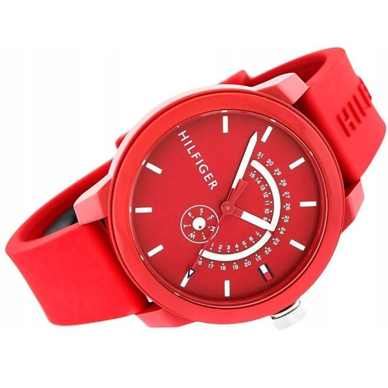 Tommy Hilfiger Denim Quartz Red Dial Red Rubber Strap Watch for Men - 1791480