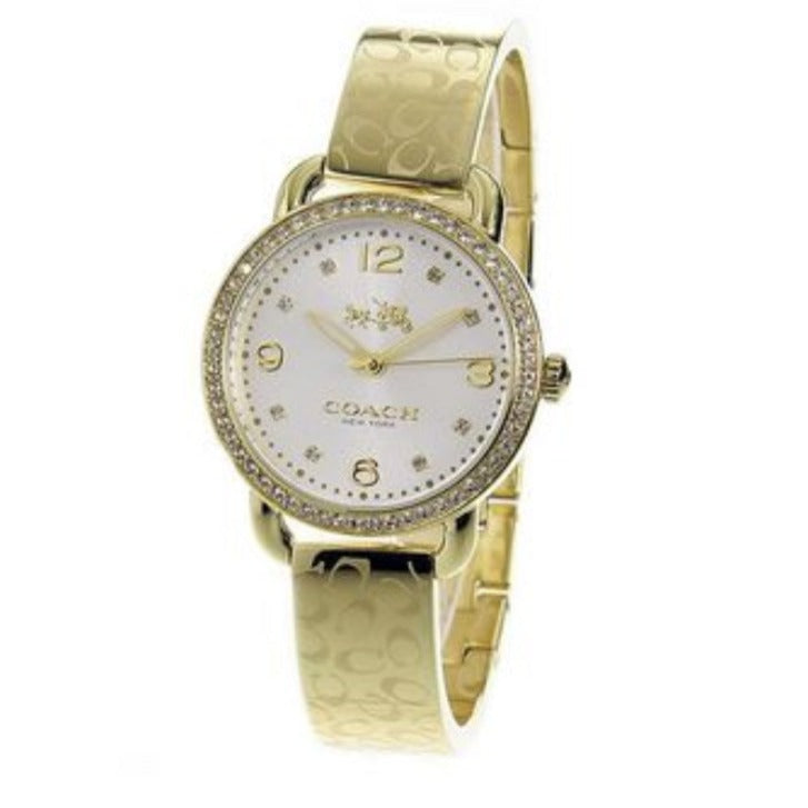 Coach Delancey Analog DIamonds Silver Dial Gold Steel Strap Watch for Women - 14502354