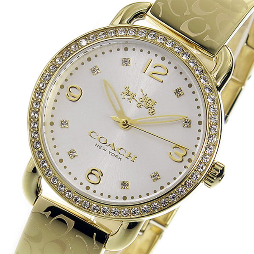 Coach Delancey Analog DIamonds Silver Dial Gold Steel Strap Watch for Women - 14502354