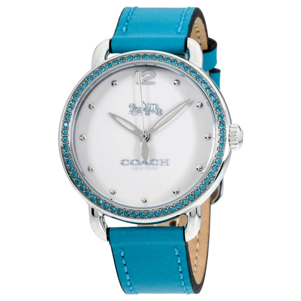 Coach Delancey White Dial Turquoise Leather Strap Watch for Women - 14502884