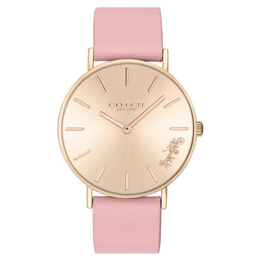 Coach Delancey Gold Dial Pink Leather Strap Watch for Women - 14503332