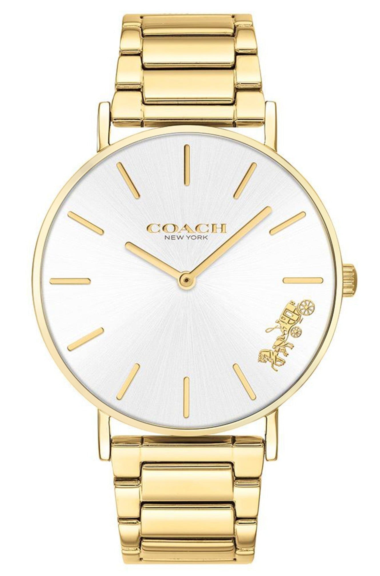 Coach Perry White Dial Gold Steel Strap Watch for Women - 14503345