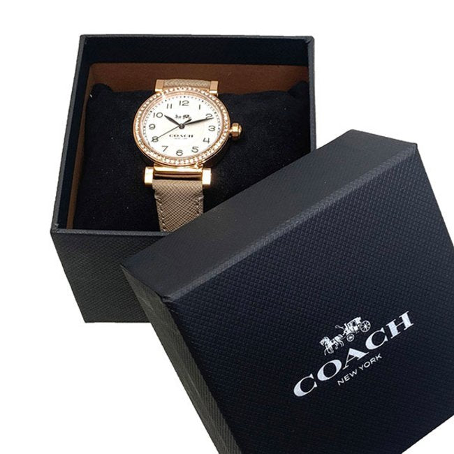 Coach Madison Diamonds White Dial Beige Leather Strap Watch for Women - 14503394