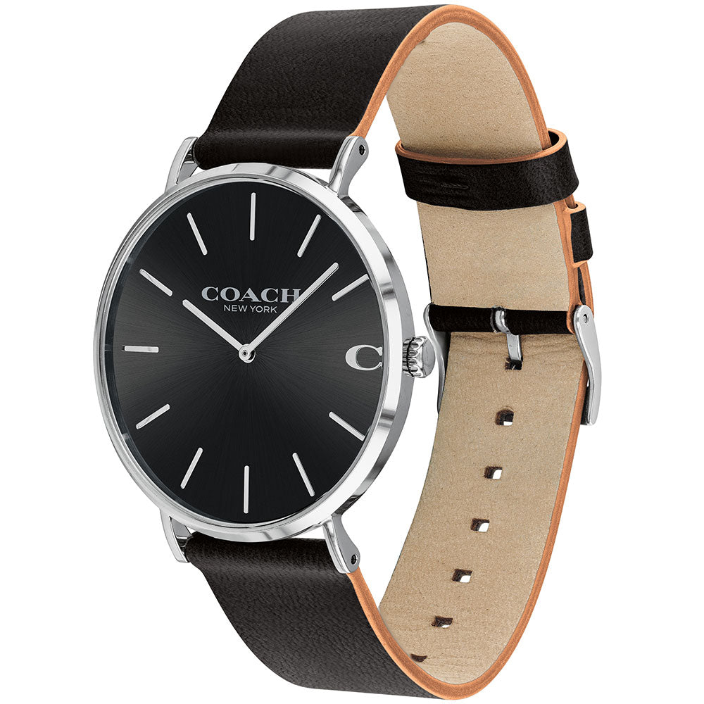 Coach Charles Black Dial Black Leather Strap Watch for Men - 14602149