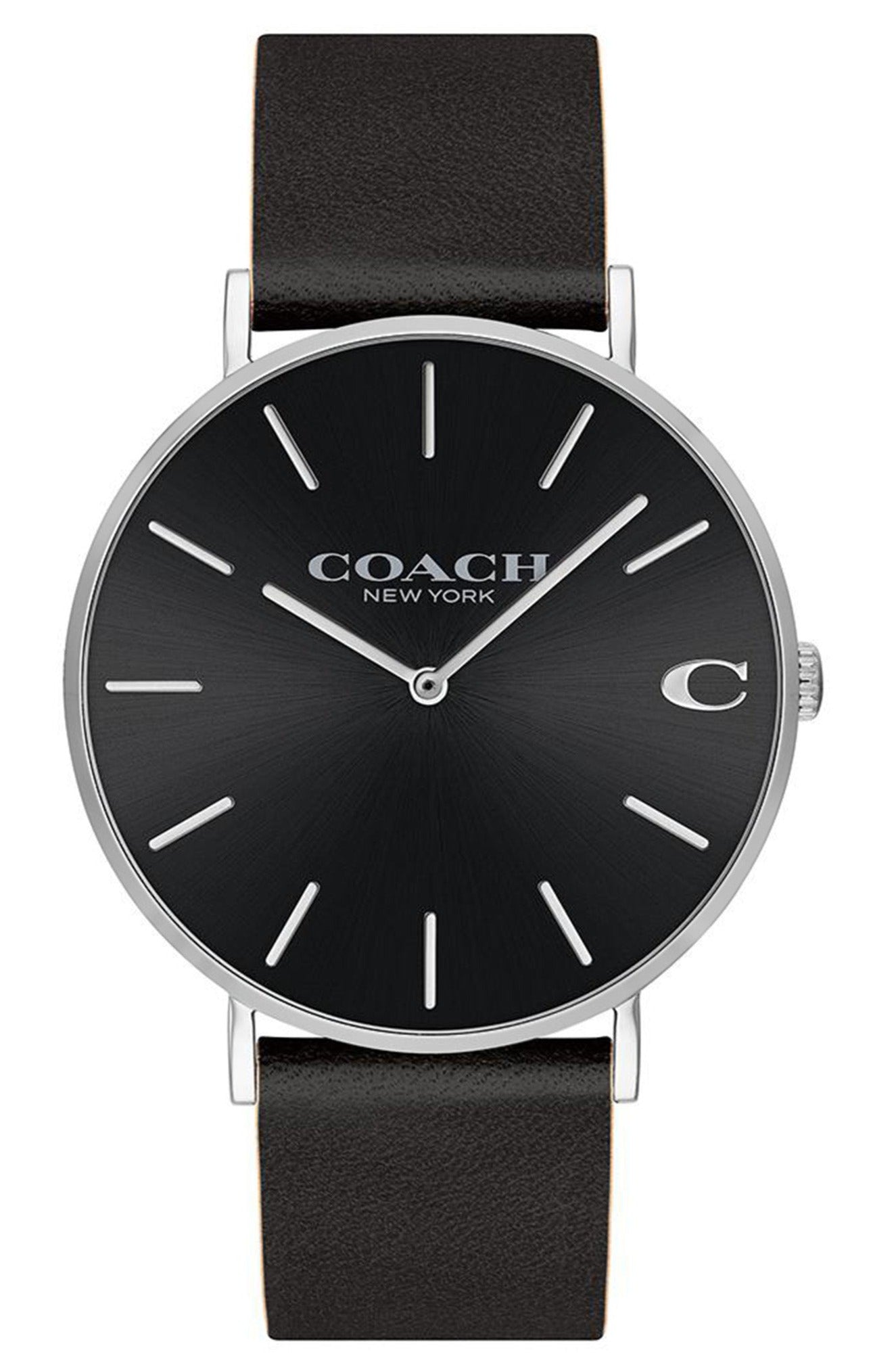 Coach Charles Black Dial Black Leather Strap Watch for Men - 14602149