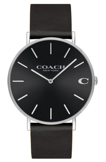 Coach Charles Black Dial Black Leather Strap Watch for Men - 14602149